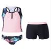 renvena Girls 3Pcs Sports Swimwear Flower Print Racerback Shirt Shorts Briefs Tankini Set Bathing Suit Black Floral 8 view 3