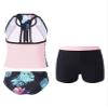 renvena Girls 3Pcs Sports Swimwear Flower Print Racerback Shirt Shorts Briefs Tankini Set Bathing Suit Black Floral 8 view 4