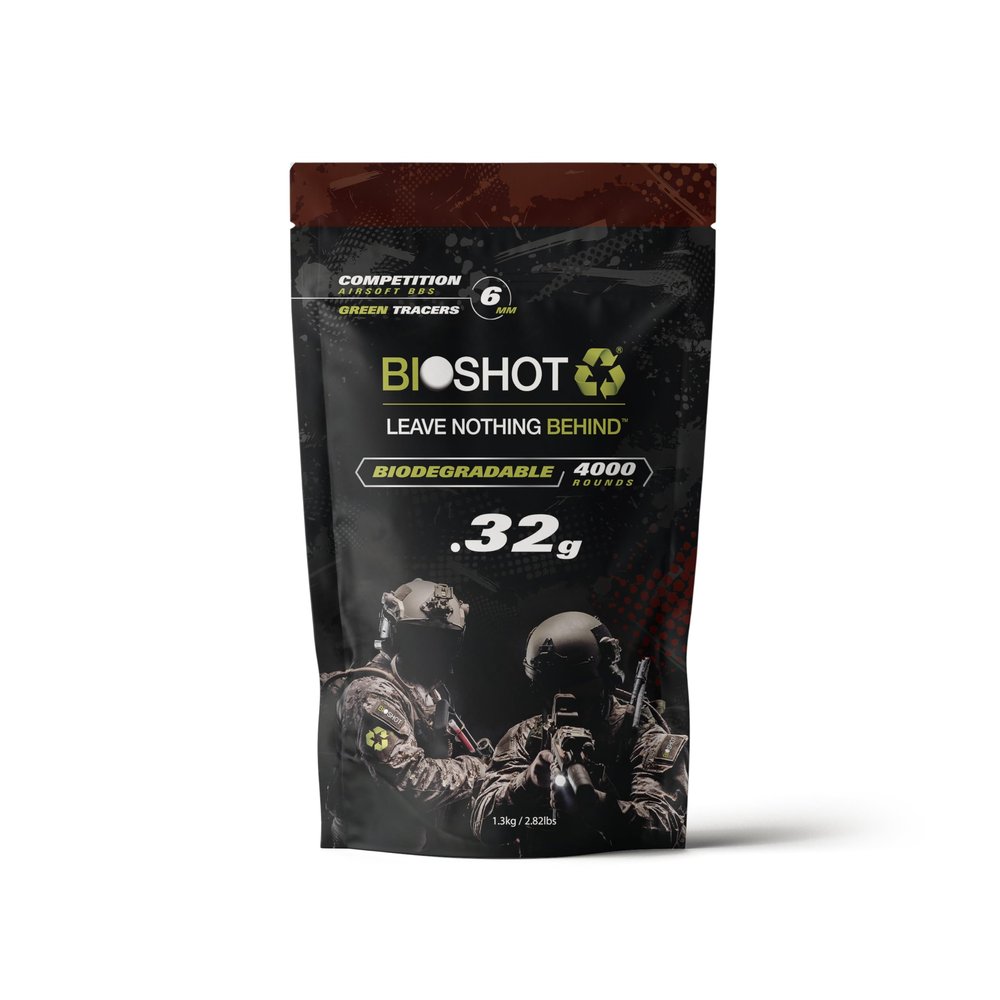 BioShot Biodegradable Green Tracer Glow in The Dark Airsoft BBS .32g Super Slick Polish - Seamless Competition Match Grade for All 6mm Airsoft Guns and Accessories (4000 Rounds)
