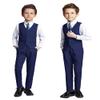 SaiLiiny Toddler Suits for Boys Wedding Suit Dress Shirt Navy Blue Vest and Pants Sets for Boy with Tie Size 4T view 4