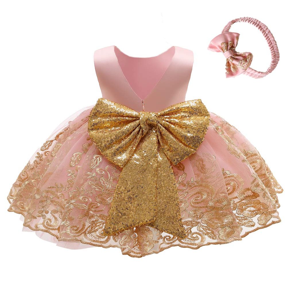 Flower Girl Dress 6 9 Month Sleeveless Clothing Lace Special Occasion Dress Ruffles Wedding Birthday Dresses Embroidery Tulle Tutu Ball Gowns for Infant Party Knee Sundresss Costumes (8557Pink, 70)