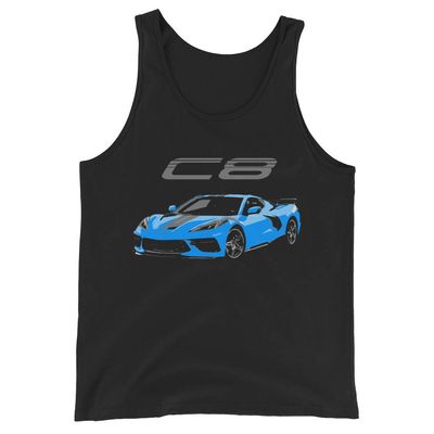 2020 2021 C8 'Vette Rapid Blue Unisex Black Tank Top