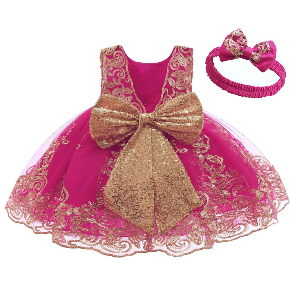 Flower Girl Dress 6 9 Month Sleeveless Clothing Lace Special Occasion Dress Ruffles Wedding Birthday Dresses Embroidery Tulle Tutu Ball Gowns for Infant Party Knee Sundresss Costumes (8557BRose, 70)
