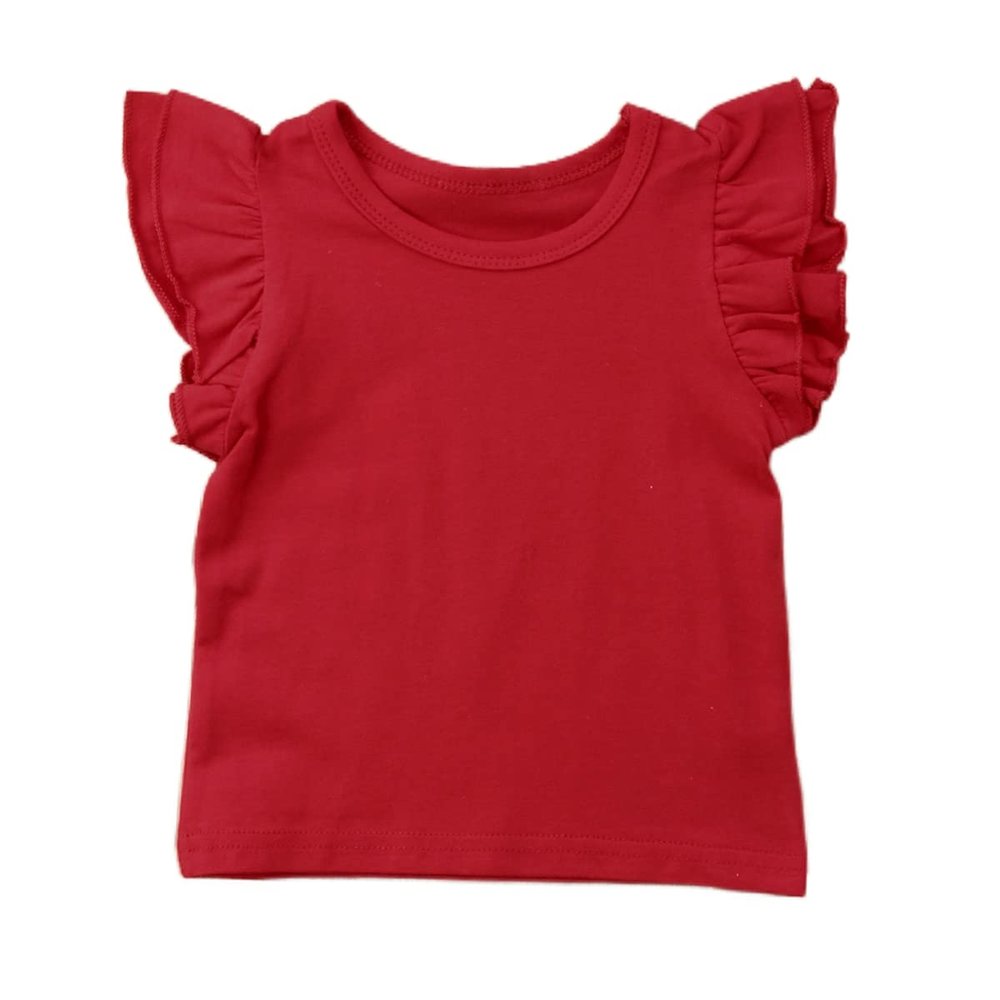 Qiylii Kids Baby Girl Plain Tee Shirts Ruffle Short Sleeve Basic Cotton T-Shirt Tops Blouse Clothes for Toddler (Wine Red, 3-4 Years)