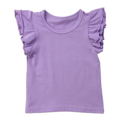 Kids Baby Girl Plain Tee Shirts Ruffle Short Sleeve Basic Cotton T-Shirt Tops Blouse Clothes for Toddler (Purple, 4-5 Years)