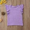 Kids Baby Girl Plain Tee Shirts Ruffle Short Sleeve Basic Cotton T-Shirt Tops Blouse Clothes for Toddler (Purple, 4-5 Years) view 2