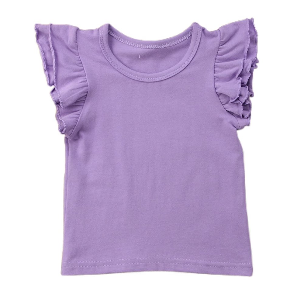 Kids Baby Girl Plain Tee Shirts Ruffle Short Sleeve Basic Cotton T-Shirt Tops Blouse Clothes for Toddler (Purple, 2-3 Years)
