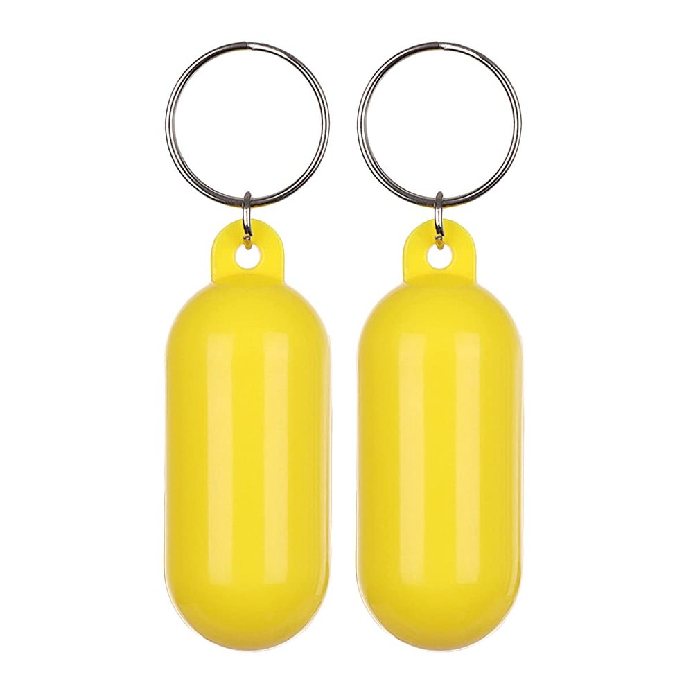 Queenbox 2PCS Yellow Plastic Floating Keyring + Metal Keychain, Buoyant Key Chain for Rowing Fishing Sailing Outdoor Water Sports