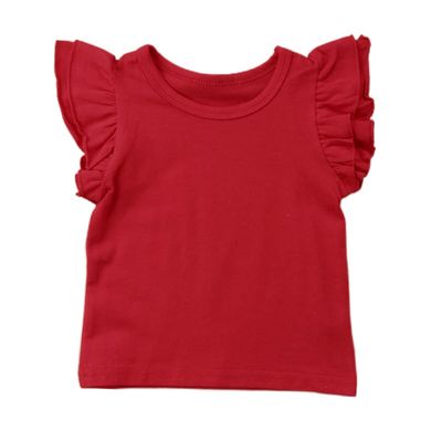 Qiylii Kids Baby Girl Plain Tee Shirts Ruffle Short Sleeve Basic Cotton T-Shirt Tops Blouse Clothes for Toddler (Wine Red, 1-2 Years)