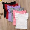 Qiylii Kids Baby Girl Plain Tee Shirts Ruffle Short Sleeve Basic Cotton T-Shirt Tops Blouse Clothes for Toddler (Wine Red, 1-2 Years) view 3