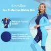 OMGear Swimsuit Women Long Sleeve Dive Skin Full Bodysuit Spandex Swimwear UV Protection Rashguard Thin Wetsuit for Swimming Kayaking Surfing Snorkeling Diving Rafting(AquaNavy Blue,L) view 2