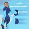 OMGear Swimsuit Women Long Sleeve Dive Skin Full Bodysuit Spandex Swimwear UV Protection Rashguard Thin Wetsuit for Swimming Kayaking Surfing Snorkeling Diving Rafting(AquaNavy Blue,L) view 3