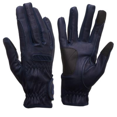 eGlove eQUEST GripPro Leather Touchscreen Horse Riding Gloves (Navy Blue, XX-Large)