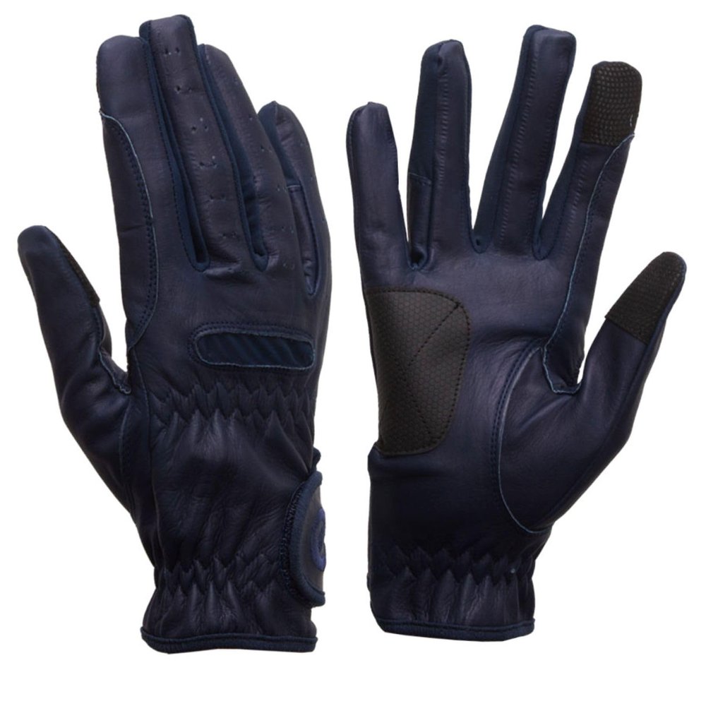 eGlove eQUEST GripPro Leather Touchscreen Horse Riding Gloves (Navy Blue, XX-Large)