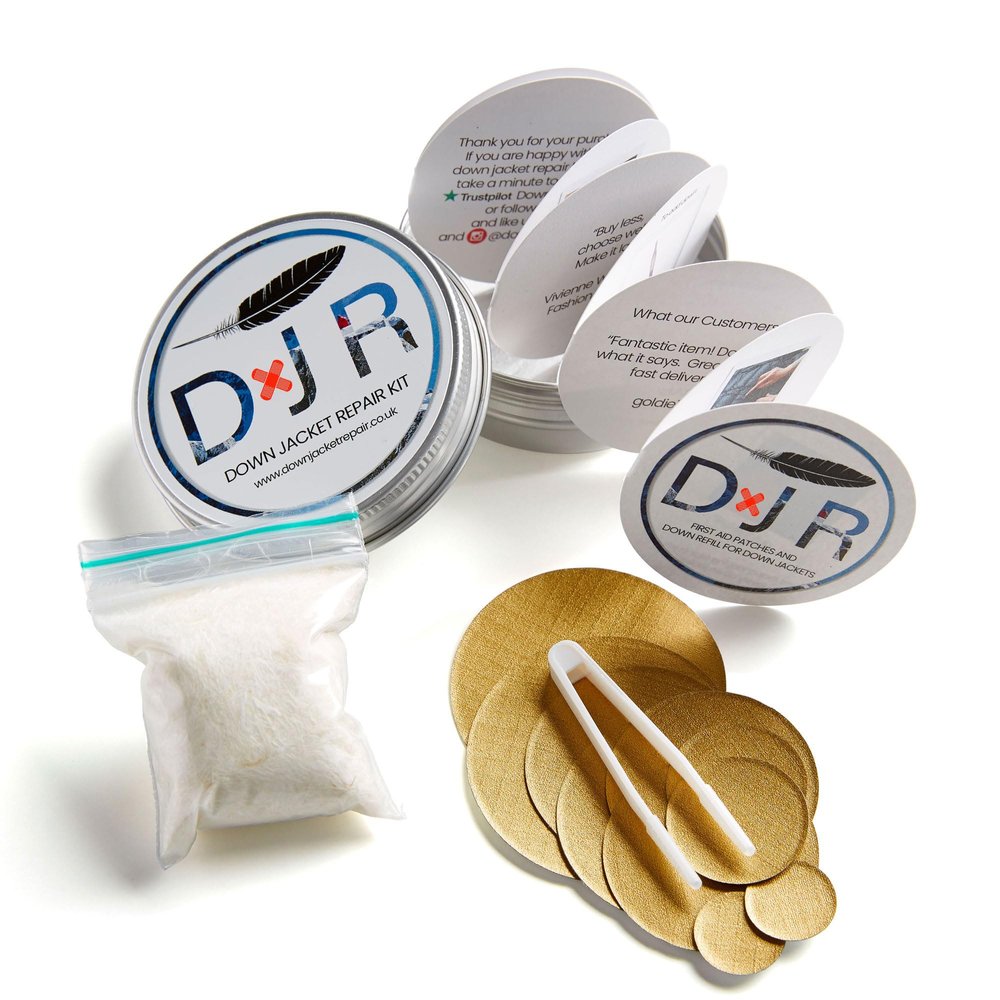 KIT-in-A-TIN - Repair Patches and Goose Down Top-Up for Down Jackets and Sleeping Bags (Gold)