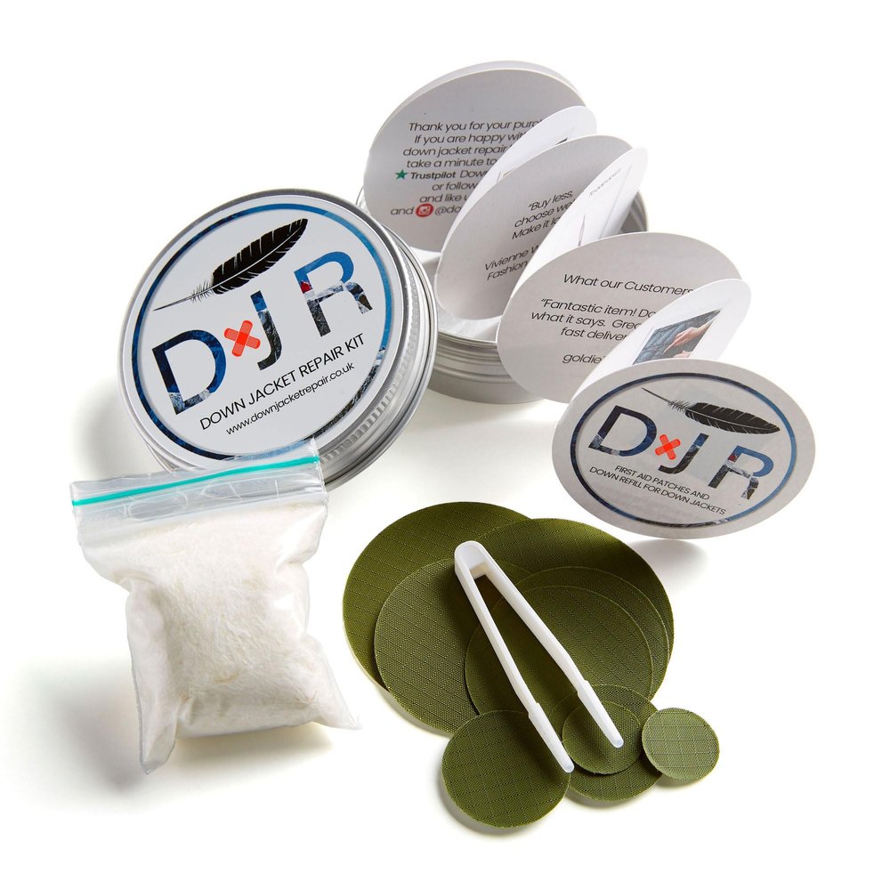 KIT-in-A-TIN - Repair Patches and Goose Down Top-Up for Down Jackets and Sleeping Bags (Olive Green)