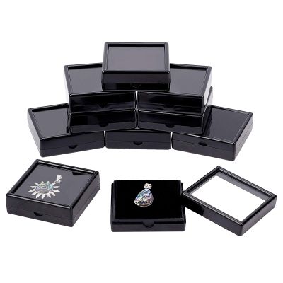 BENECREAT 10PCS Black Gemstone Display Box Square Acrylic Jewelry Box Container 2.4x2.4x0.8inch with Clear Top Lids and Sponge Inside for Mother's Day Festival Treat, Gems, Coins, Jewelry Packing