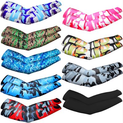 Hicarer 9 Pairs Unisex UV Protection Arm Sleeves Long Cooling Ice Silk Arm Cover Sleeves for Sun Protection - Running, Cycling, Driving, Outdoor Sports Camouflage Colors