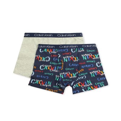Calvin Klein Boy's 2-Pack Cotton Stretch Boxer (Little Kids/Big Kids) Ck Chalk/Heather Grey MD (8-10 Big Kids)