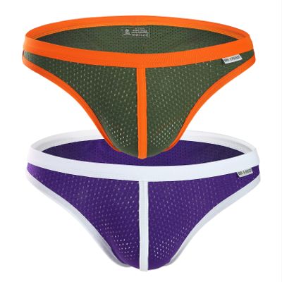 B39 Breathable Mesh Pouch Briefs Low-rise Men's Stretch Underpants (Purple / Green, m)