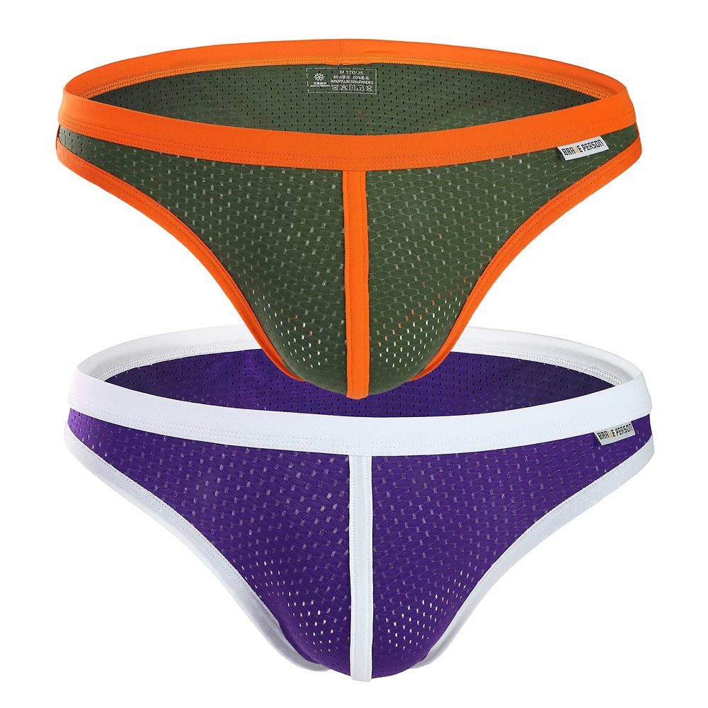 B39 Breathable Mesh Pouch Briefs Low-rise Men's Stretch Underpants (Purple / Green, m)
