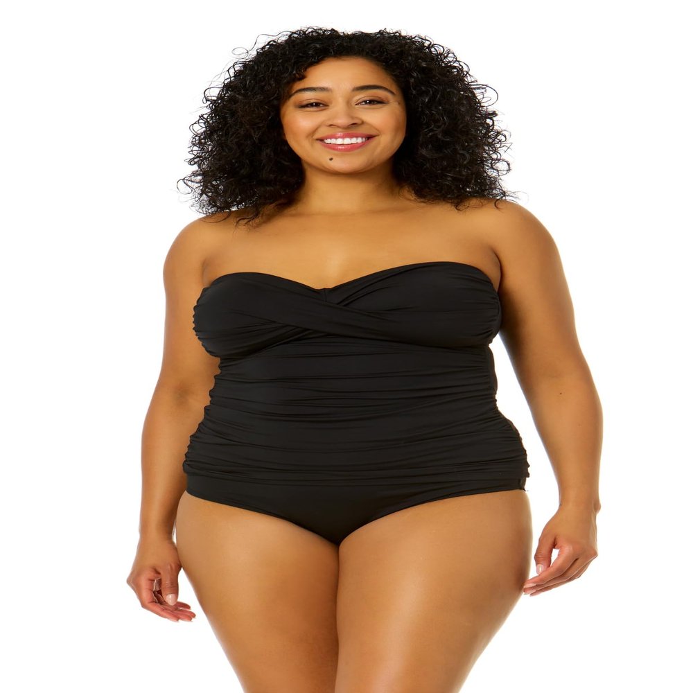 Anne Cole Plus Size Twist Front Shirred Tankini Black 22W
