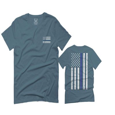 0084. American Flag Thin Blue Line Police Lives Matter Support Patriotic NY Sheriff for Men T Shirt (Indigo Medium)