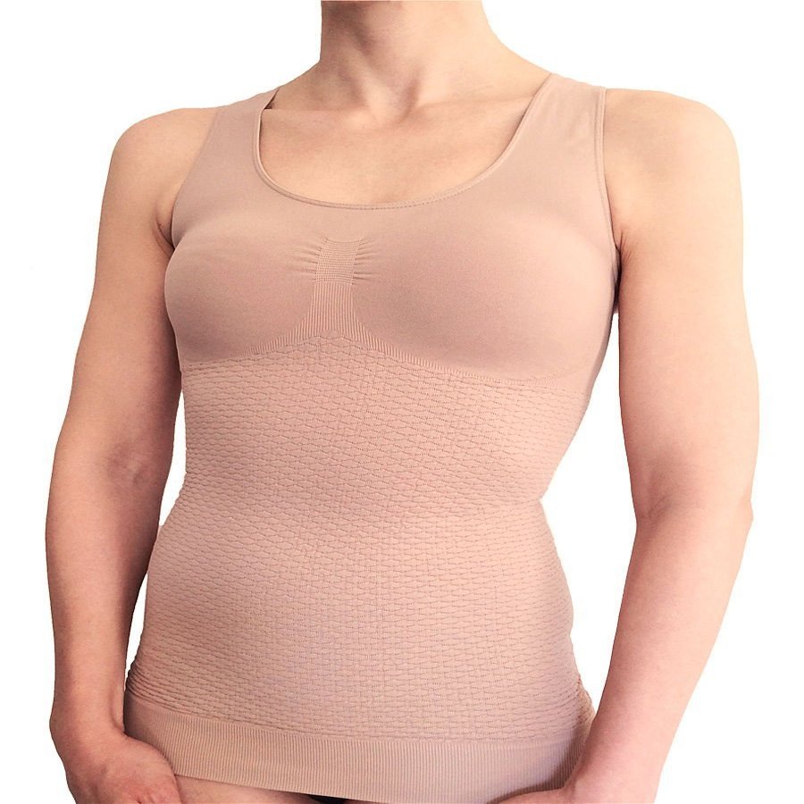 Bioflect Compression Vest Tank Top - with Bioactive Fibers and Raised Massaging Knit - for Binding, Support and Comfort (Sand, S/M)