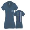 0084. American Flag Thin Blue Line Police Lives Matter Support Patriotic NY Sheriff for Women V Neck Fitted T Shirt (Indigo Blue Small) view 1