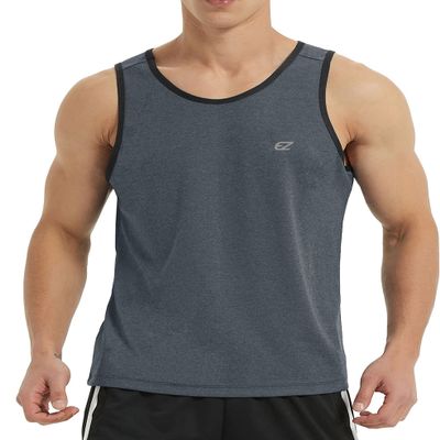 EZRUN Men's Tank Tops Quick Dry Workout Swim Beach Shirts Sleeveless Shirts for Bodybuilding Gym Fitness Training Grey Heather