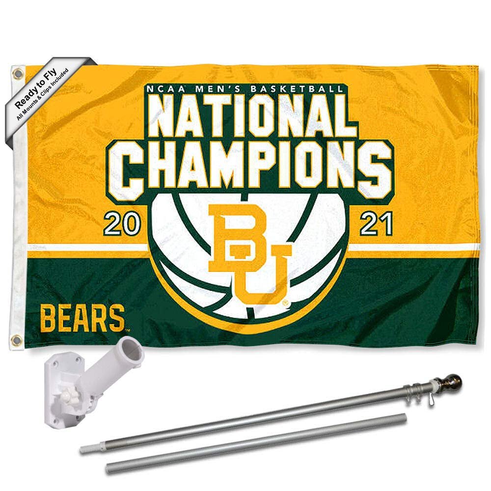 College Flags & Banners Co. Baylor Bears Mens Basketball 2021 National Champions Flag with Pole and Bracket Holder University Set