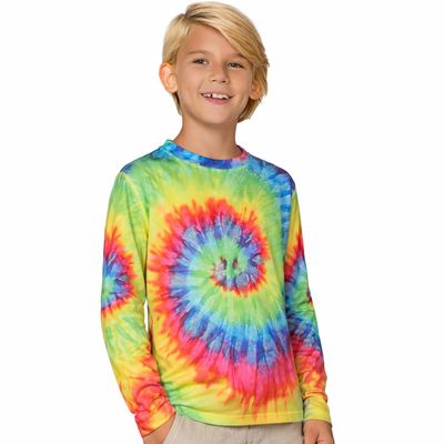 INGEAR Boys UPF 50+ Rash Guard Swim Shirt  Quick-Dry Lightweight Sun Protection for Swimming, Surfing & Beach, XSXL(Bright Tie Dye, Small)