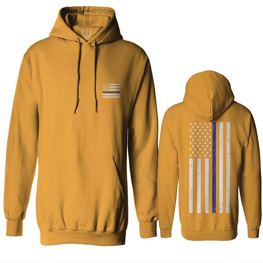 0084. American Flag Thin Blue Line Police Lives Matter Support Patriotic NY Sheriff Sweatshirt Pullover Hoodie (Gold, Small)