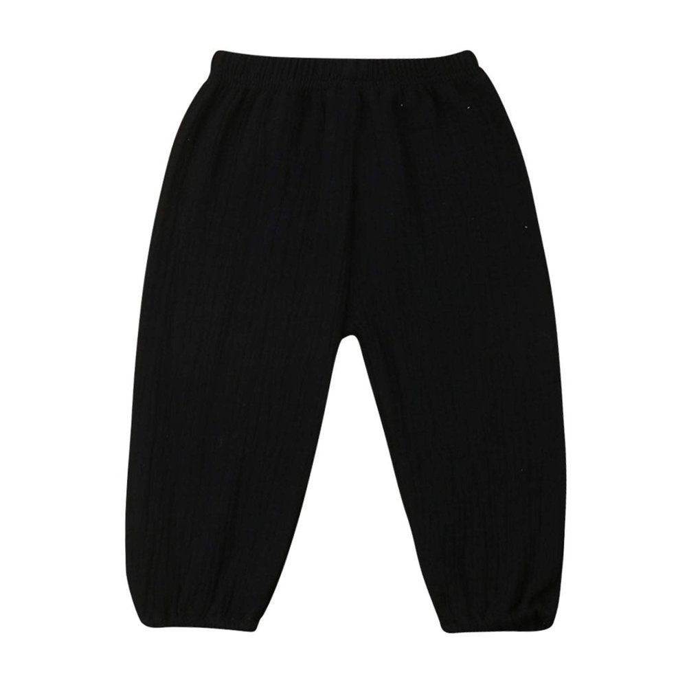 Mubineo Toddler Boy Girl Basic Plain Summer Fall Comfy Cotton Linen Pants (Black, 6-12 Months)