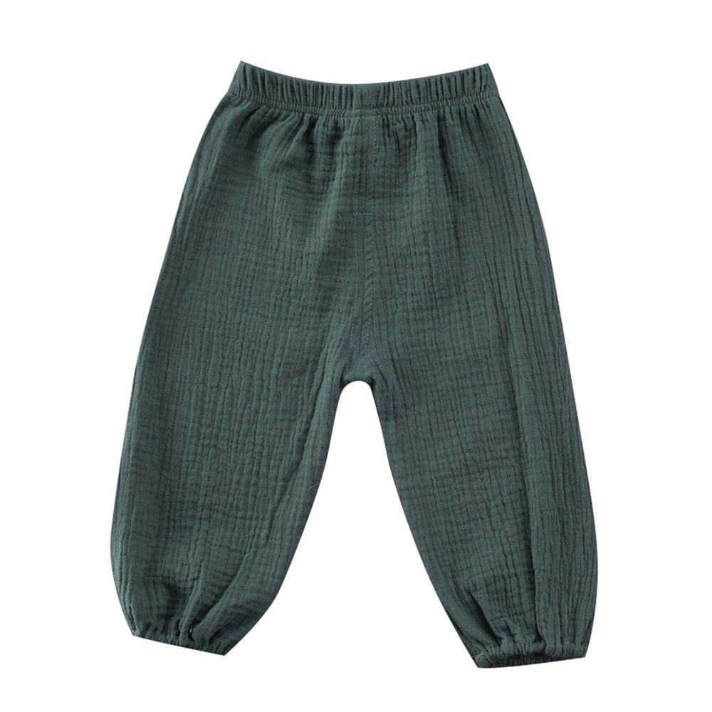 Mubineo Toddler Boy Girl Basic Plain Summer Fall Comfy Cotton Linen Pants (Grey Green, 6-12 Months)
