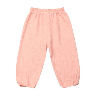 Mubineo Toddler Boy Girl Basic Plain Summer Fall Comfy Cotton Linen Pants (Peach Pink, 4T)
