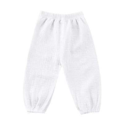 Mubineo Toddler Boy Girl Basic Plain Summer Fall Comfy Cotton Linen Pants (White, 6-12 Months)