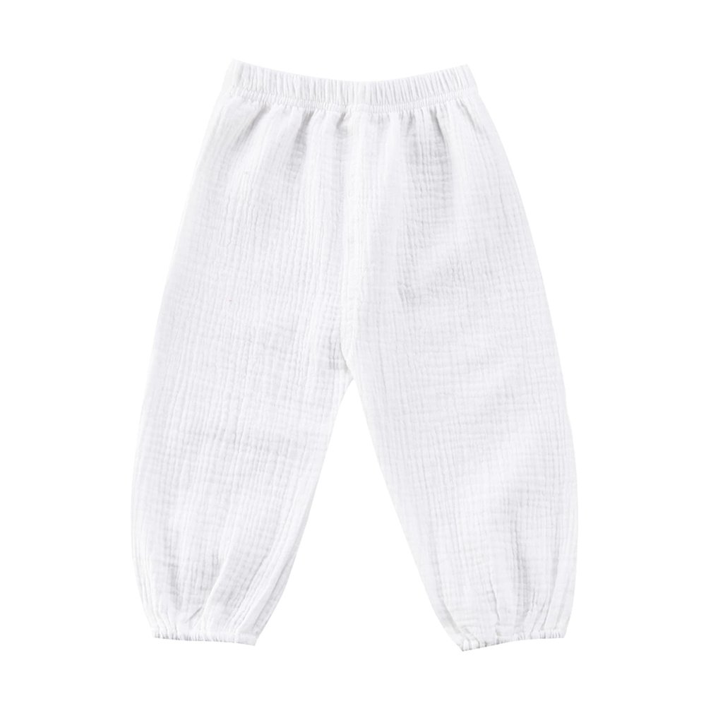 Mubineo Toddler Boy Girl Basic Plain Summer Fall Comfy Cotton Linen Pants (White, 6-12 Months)