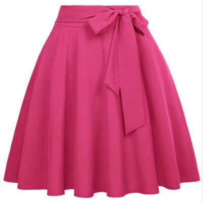 Belle Poque Rose Red A-Line Skirt for Women Bow Flared Hight Waist Skirt Casual Size S