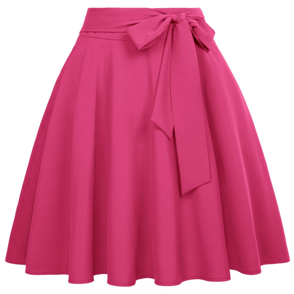 Belle Poque Rose Red A-Line Skirt for Women Bow Flared Hight Waist Skirt Casual Size S