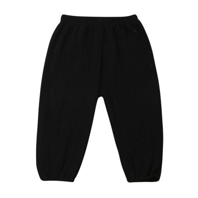 Mubineo Toddler Boy Girl Basic Plain Summer Fall Comfy Cotton Linen Pants (Black, 4T)