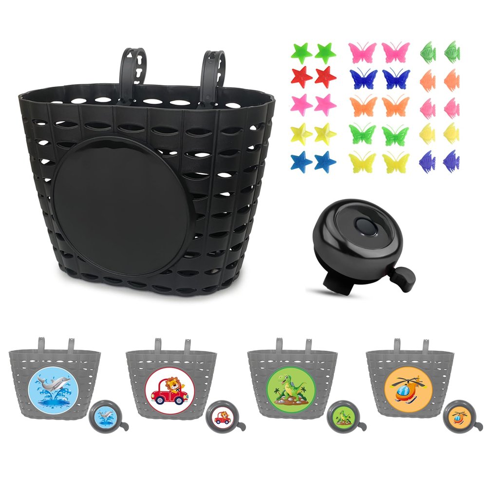 Noviko Kids Bike Basket Boy Bicycle Handlebar Basket with Bell Wheel Spokes for Girls