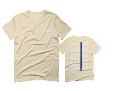 0084. American Flag Thin Blue Line Police Lives Matter Support Patriotic NY Sheriff for Men T Shirt (Beige Medium)