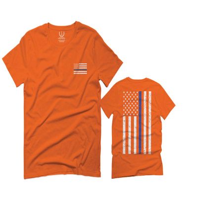 0084. American Flag Thin Blue Line Police Lives Matter Support Patriotic NY Sheriff for Men T Shirt (Orange 2X-Large)
