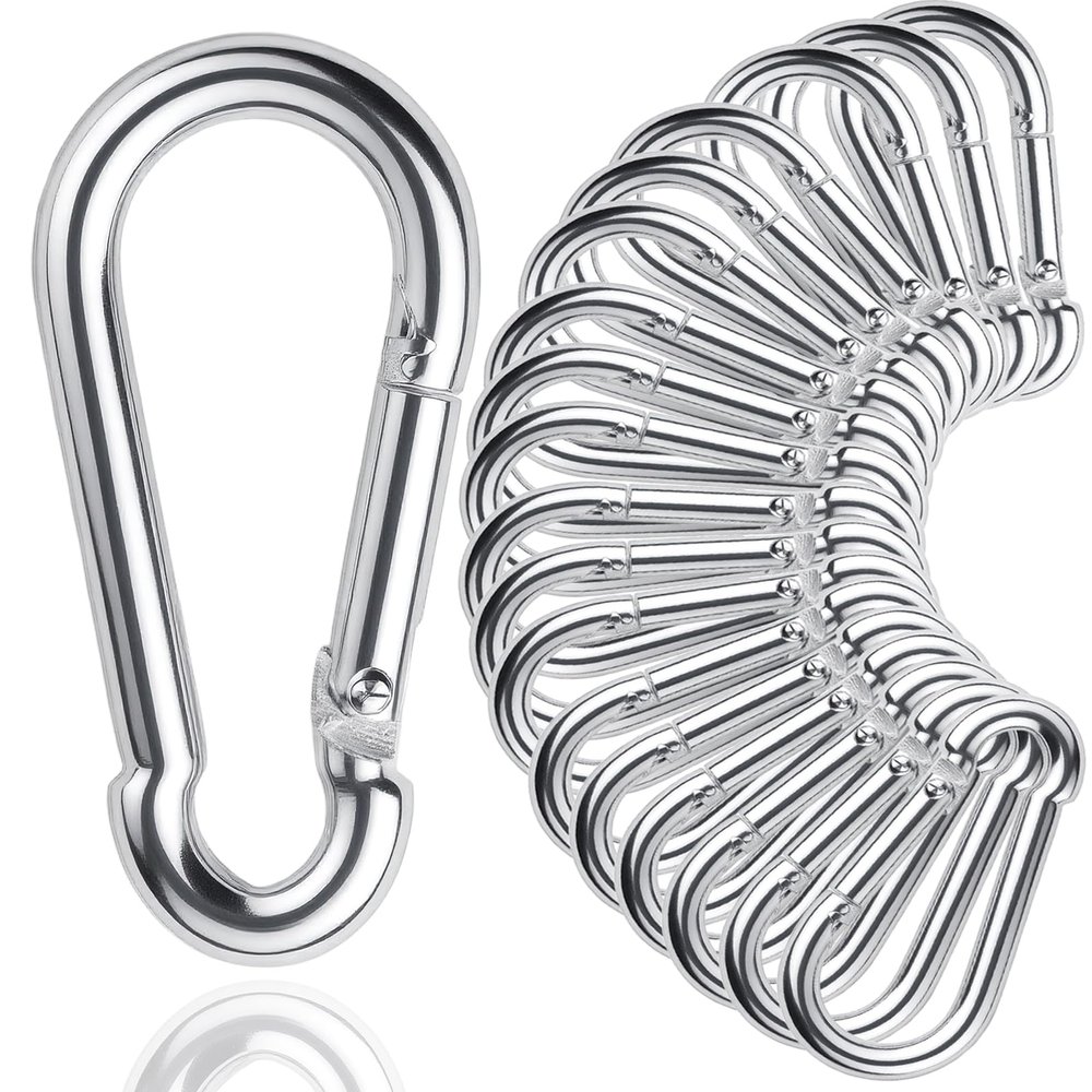 30Pack Heavy Duty Spring Snap Hooks 4Inch, 3/8 Carabiner Clips for Swing, Large Steel Chain Quick Links Safety Buckle Connector for Hammock Fitness Gym Outdoor Boating, M10 Snap Hook Carabiners