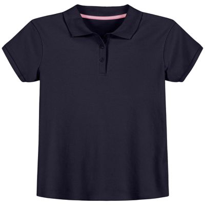 IZOD girls School Uniform Short Sleeve Interlock Polo Shirt, Navy, 8 10 US