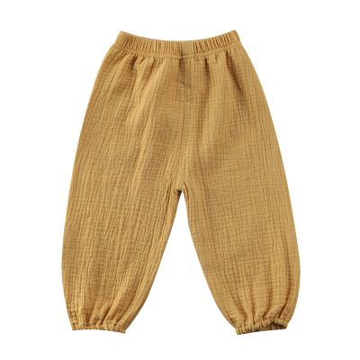 Mubineo Toddler Boy Girl Basic Plain Summer Fall Comfy Cotton Linen Pants (Mustard Yellow, 6-12 Months)