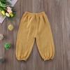 Mubineo Toddler Boy Girl Basic Plain Summer Fall Comfy Cotton Linen Pants (Mustard Yellow, 6-12 Months) view 4