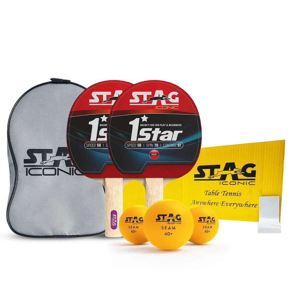 STAG Anywhere Everywhere Wood Table Tennis Playset, 2 Racquets & 3 Balls (White), Model: 328 WH