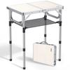 Anbte Folding Camping Table, Aluminum 24" x 16" Adjustable Height Small Folding Table with Carrying Handle, Lightweight, Portable Camping Table Waterproof for Outdoor Indoor Picnic Beach BBQ, Silver view 1